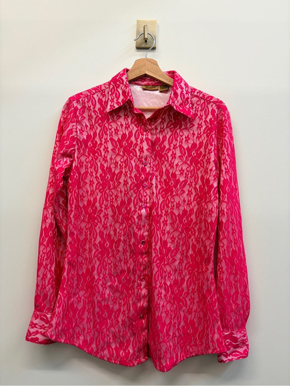 Western Wrangler Hot Pink Lace Button-Down Shirt Size Small